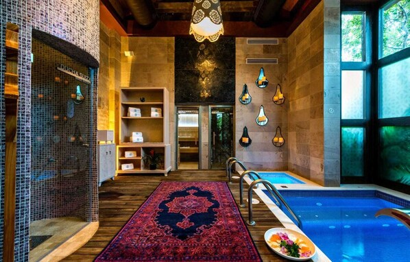Sauna, hot tub, steam room, massages
