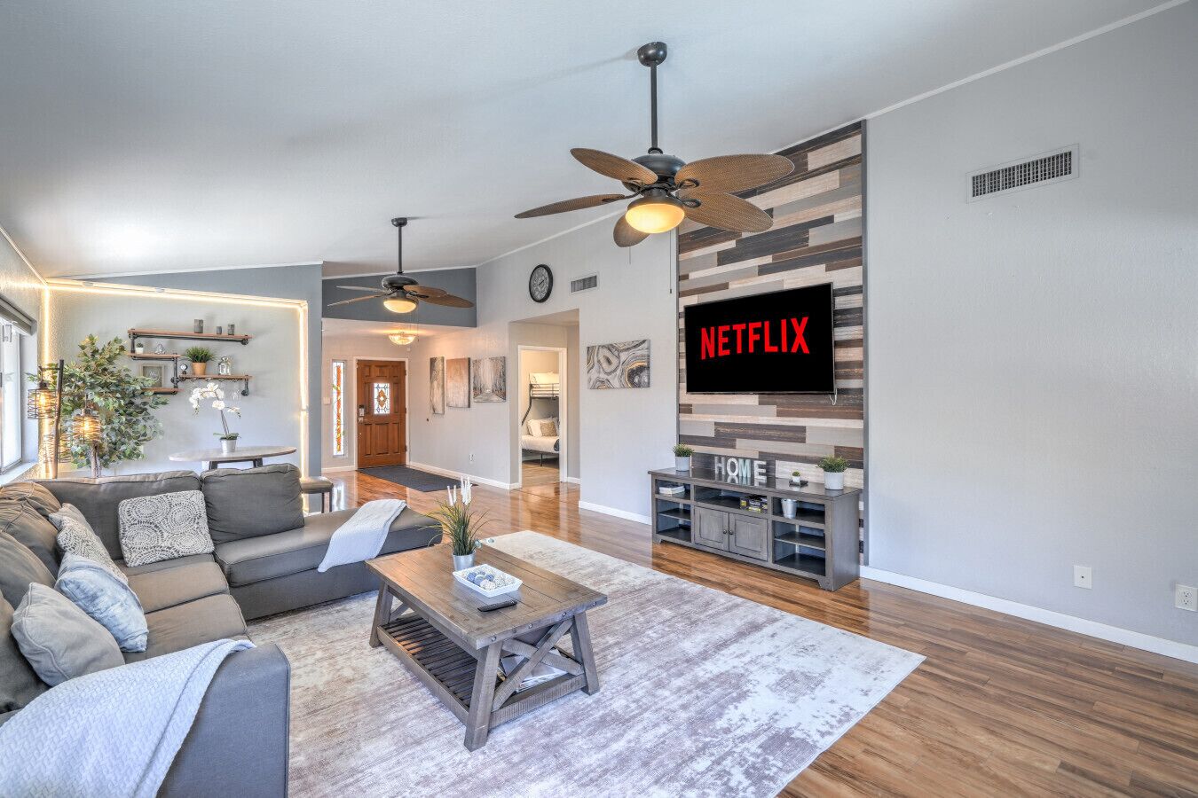 Smart TV, fireplace, video games