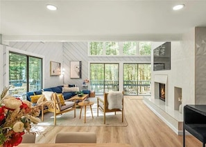 TV, fireplace
