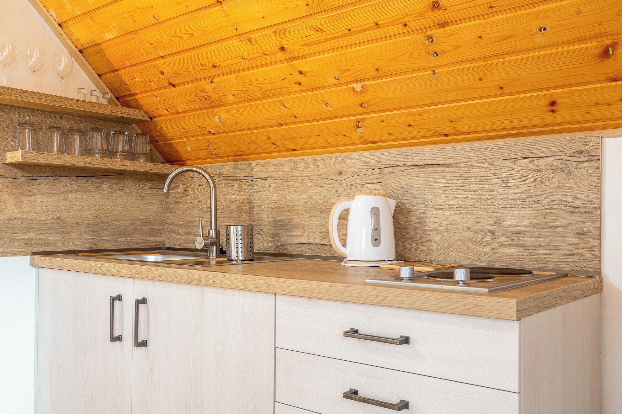 Réfrigérateur, micro-ondes, plaque de cuisson, cafetière/bouilloire