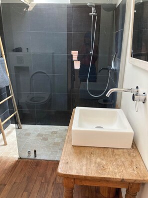Dusche, Haartrockner, Seife, Toilettenpapier