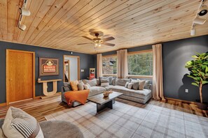 Smart TV, fireplace, video games