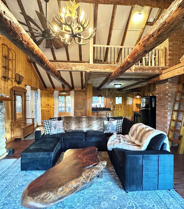 Smart TV, chimenea y libros 