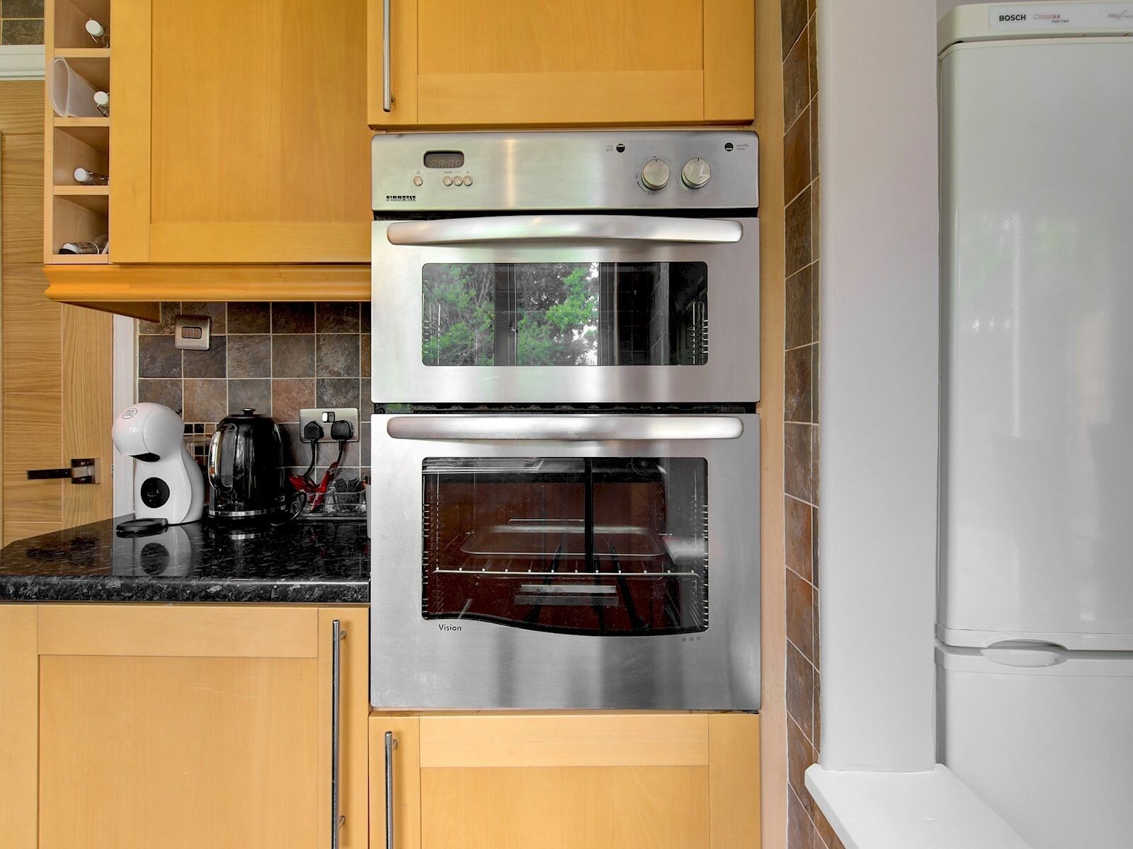 Fridge, microwave, oven, toaster