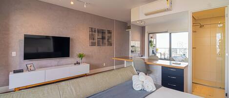 1 chambre, bureau, fer et planche Ă repasser, lit parapluie