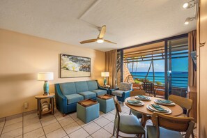 Classic Condo, 1 Bedroom, Lanai, Ocean View | Living area | 36-inch LCD TV with cable channels
