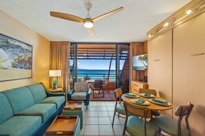 Classic Condo, 1 Bedroom, Lanai, Ocean View | Living area | 36-inch LCD TV with cable channels