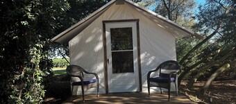 Rustic Cabin + Glamping Tent at Vineyard Retreat on Grand Island in Delta