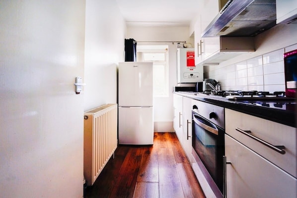 Fridge, microwave, oven, toaster