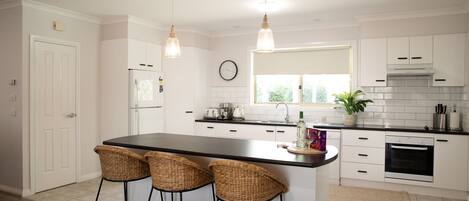 Fridge, microwave, oven, dishwasher