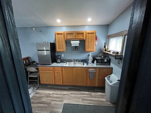Fridge, microwave, coffee/tea maker, electric kettle