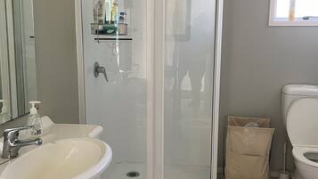 Shower, soap, toilet paper