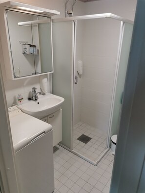 Hårføner, bidé, håndklær og såpe