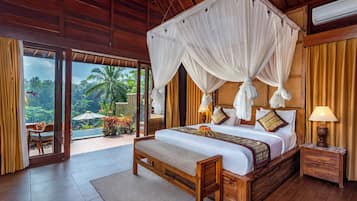 Villa - 1 sovrum - privat pool - utsikt mot dalen | Sängtillbehör av högsta kvalitet, skrivbord och arbetsyta för laptop