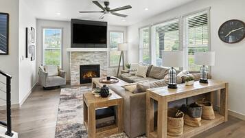 TV, fireplace, offices