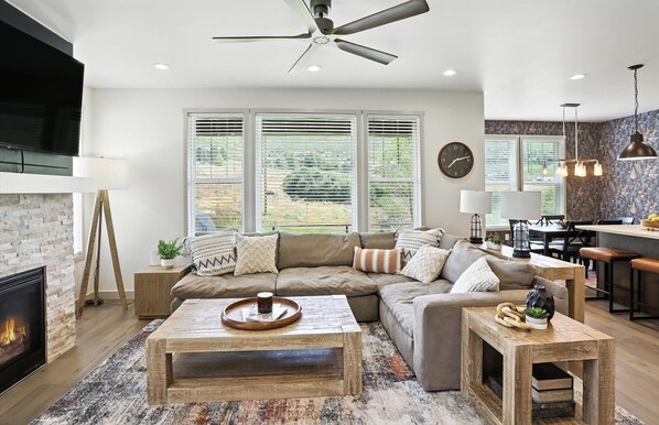 TV, fireplace, offices