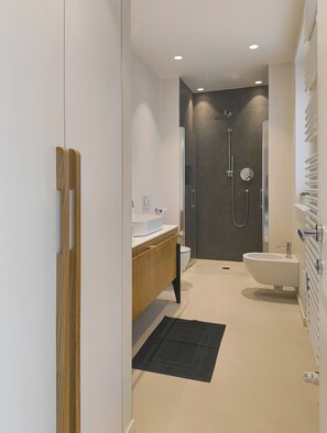 Dusche, Haartrockner, Bidet, Handtücher