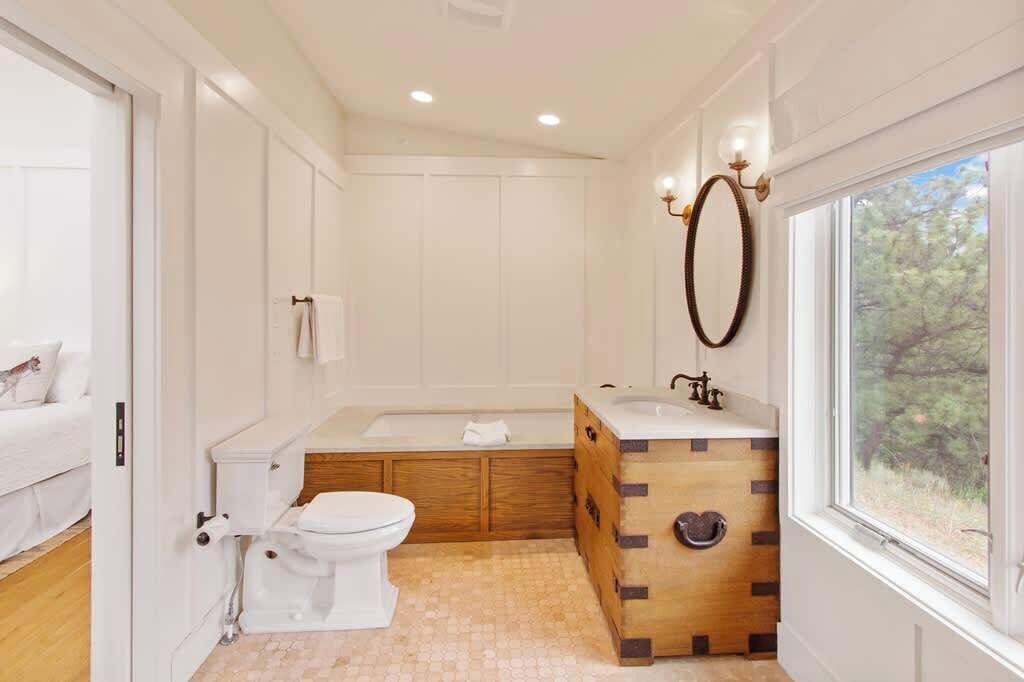 Shower, jetted tub, hair dryer, towels