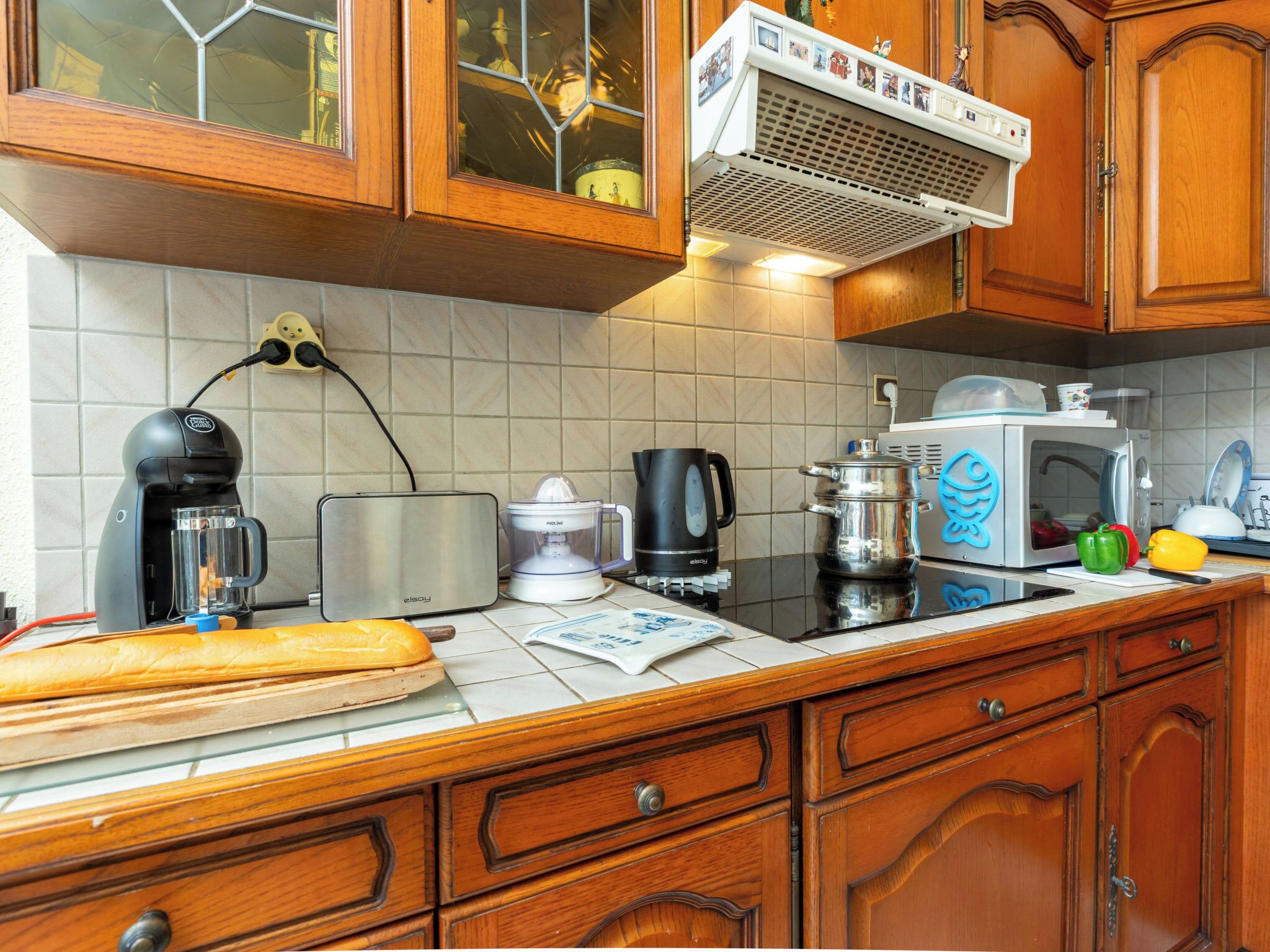 Fridge, microwave, cookware/dishes/utensils