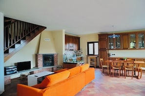 TV, fireplace