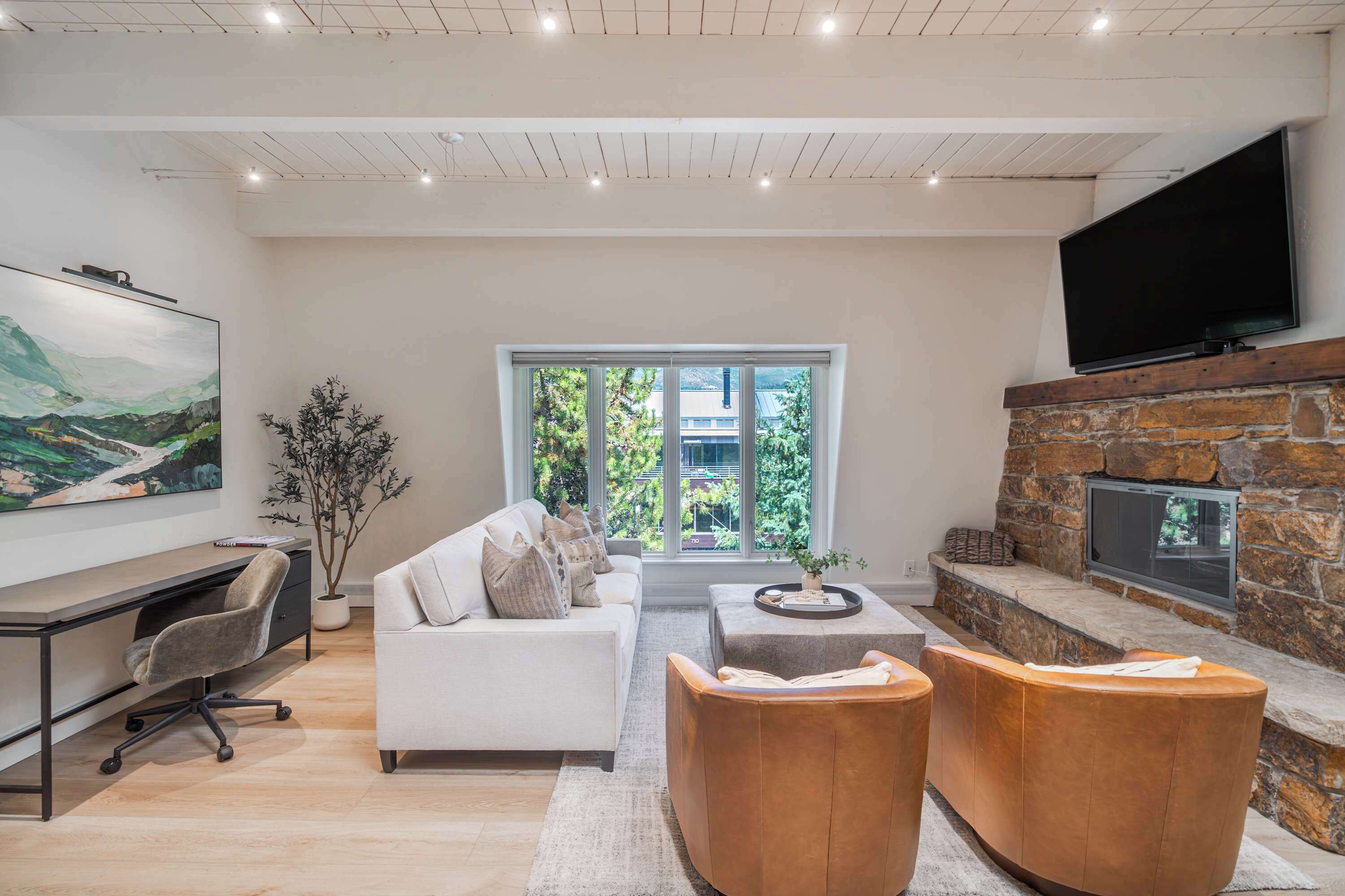 TV, fireplace, stereo, offices