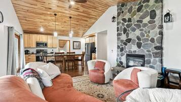 Fireplace, computer monitors