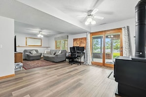 Fireplace, computer monitors