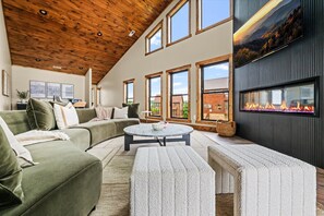 Télévision, cheminée, espaces bureaux