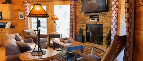 TV, fireplace, video games