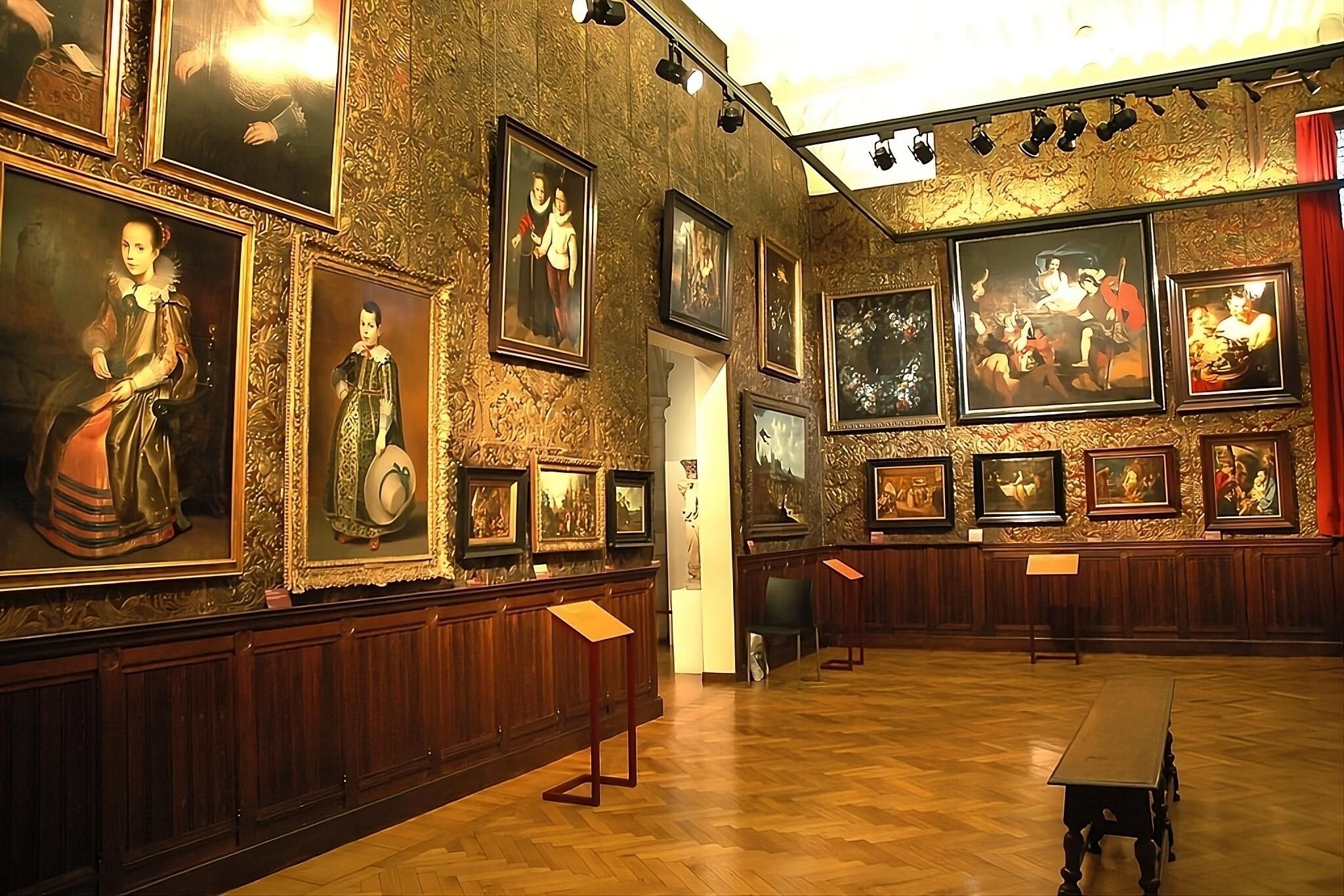 Step into a richly curated hall filled with timeless art.