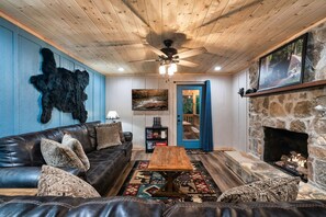 Smart TV, fireplace, video games, video library