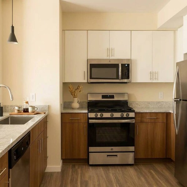 Fridge, microwave, stovetop, dishwasher