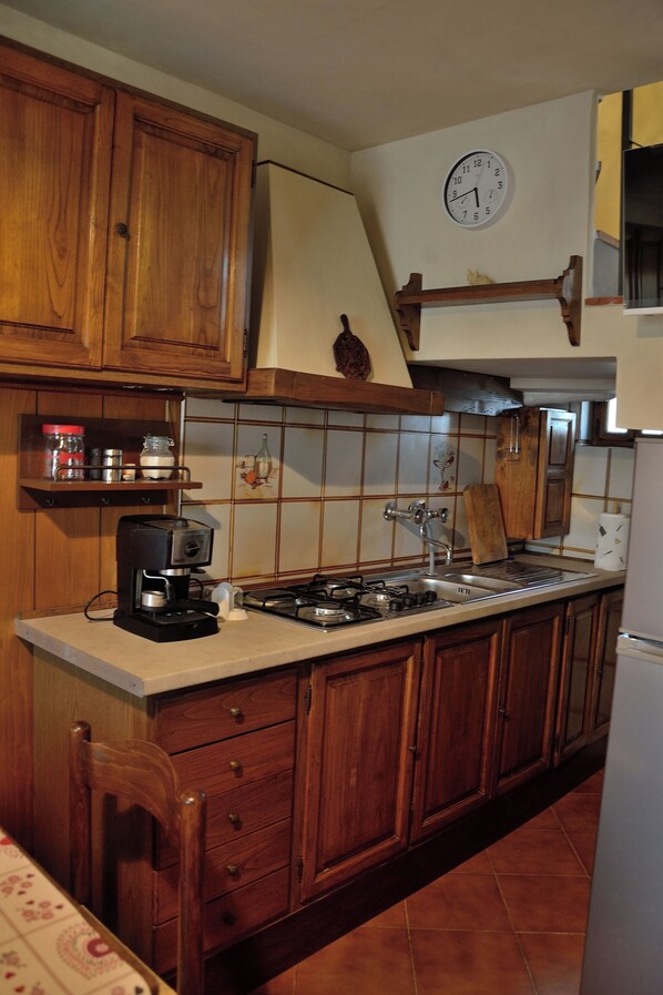 Fridge, oven, stovetop, coffee/tea maker