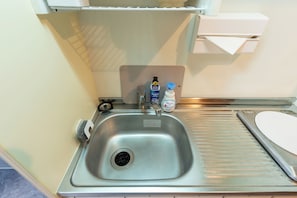 Mini-fridge, microwave, stovetop, highchair