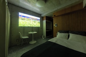 Desk, laptop workspace, blackout drapes, free WiFi
