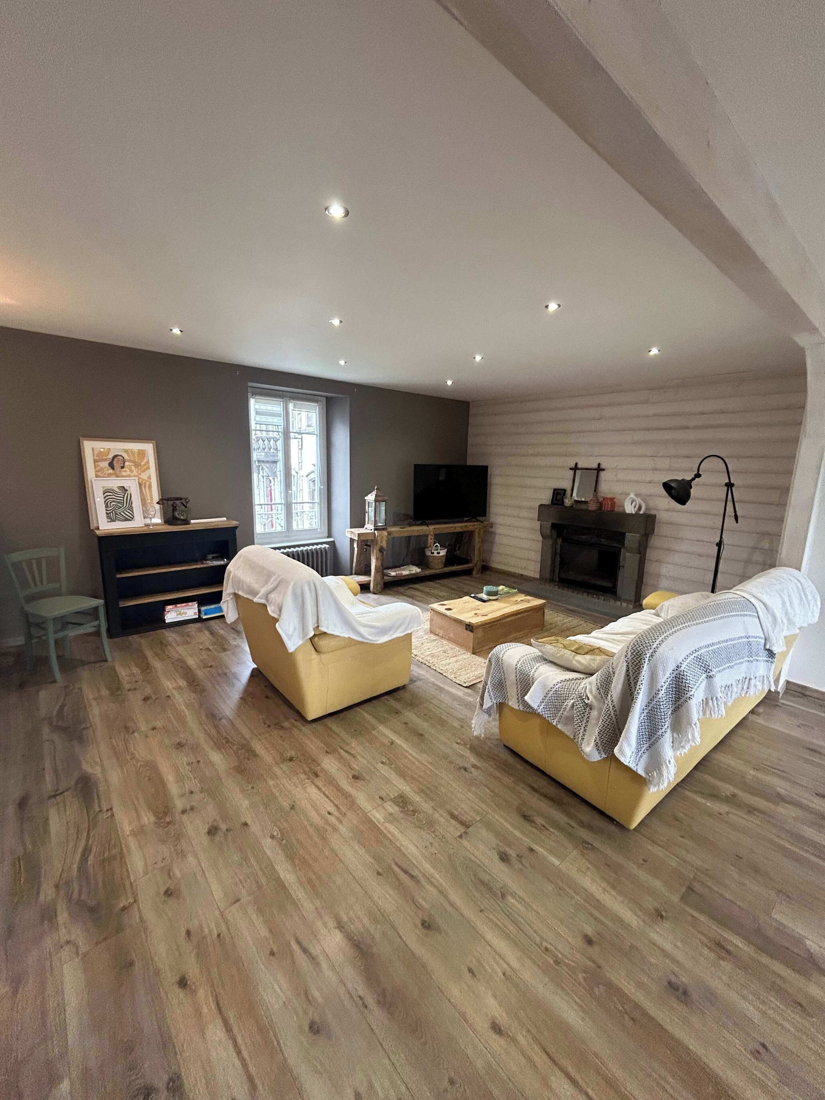 Télévision, cheminée, espaces bureaux