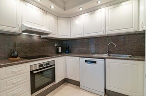 Fridge, microwave, oven, dishwasher
