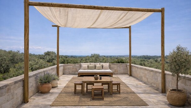 Dobbeltrom – deluxe, 1 queensize-seng, terrasse | Terrasse/patio