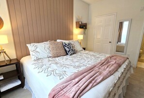 1 bedroom, desk, iron/ironing board, travel cot