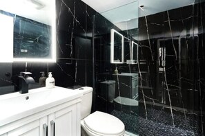 Hair dryer, towels, toilet paper