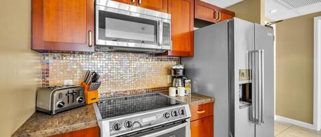 Fridge, microwave, oven, dishwasher