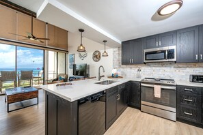 Fridge, microwave, oven, dishwasher