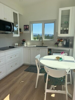 Fridge, dishwasher, coffee/tea maker, electric kettle