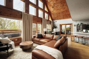 Smart TV, fireplace, table football, books