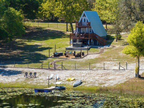 Lakefront A-Frame · Hot Tub + Fire Pit · Dock · Private Lake
