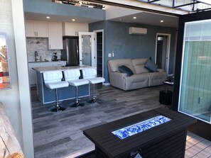 TV, fireplace