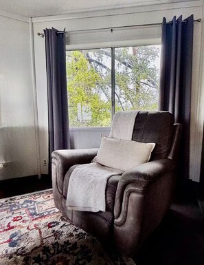 Smart TV, chimenea, libros y videoteca 