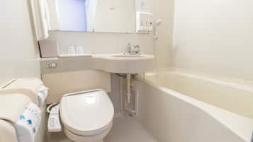 Combined shower/tub, hair dryer, towels, shampoo