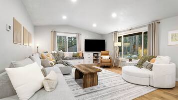 Smart TV, fireplace, foosball, table tennis