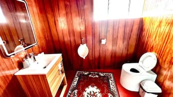 Shower, eco-friendly toiletries, towels, soap